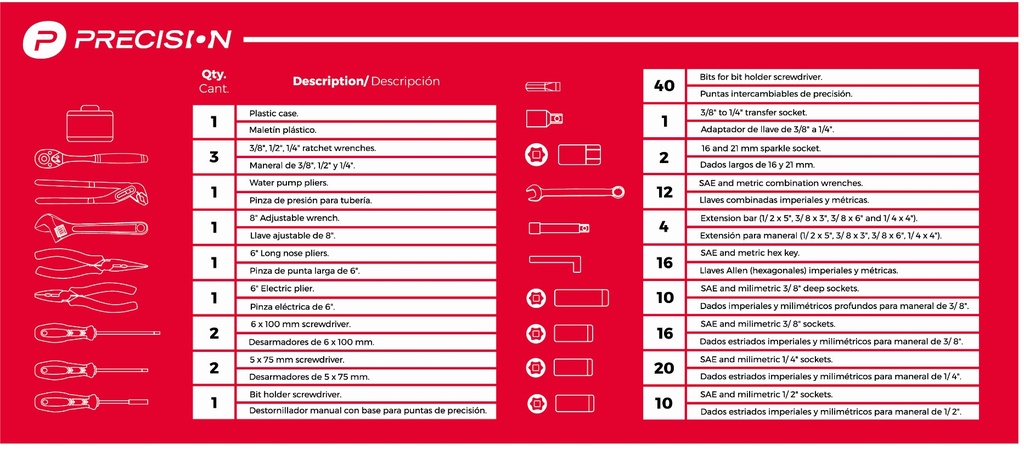 SSMELE Juego de Herramientas con 144 piezas totales. Pulgadas + Milimétricas. Presentación Maletín.