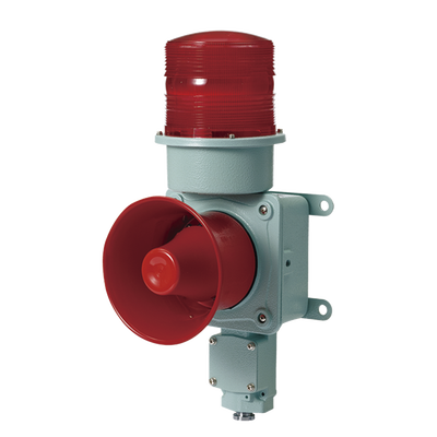 Combinación de baliza LED color roja con sirena electrónica para aplicaciones de la industria pesada  máx.120 dB a 24 VCD | SDL-WS-24-R