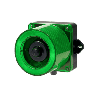 Combinación de baliza LED color Verde y sirena electrónica de 31 tonos resistente a la intemperie de volumen máx. 123 dB a 110-220 VCA | QWCD50110240GLC