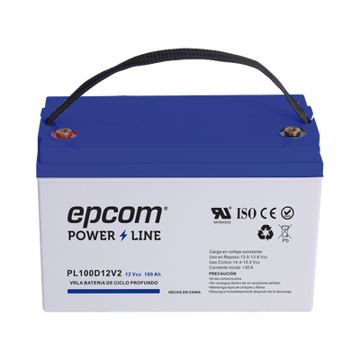 Batería 12 Vcc / 100 Ah / UL / Tecnología AGM-VRLA / CICLO PROFUNDO / Para uso en aplicaciones fotovoltaicas y de emergencia  / Terminales T4 | PL100D12V2