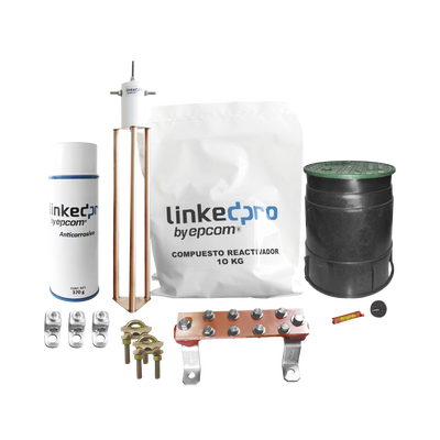 Kit Puesta a Tierra 30A / Electrodo Cobre Electrolítico / Diseño Delta / Filtro Equipotencial / Compuesto 12 kg / Barra Unión + Conectores + Registro | LP-GROUND30A-KIT