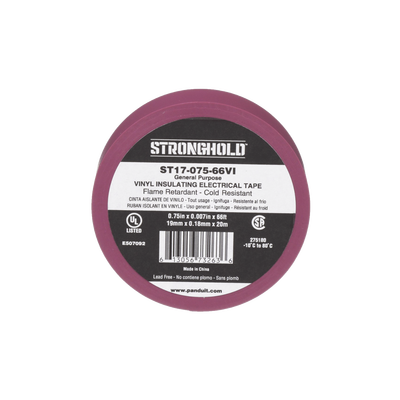 Cinta Eléctrica STRONGHOLD para Aislar, de PVC, Uso General Reparación y Mantenimiento, Grosor de 0.18mm (7 mil), Ancho de 19mm, y 20.12m de Largo, Color Violeta | ST17-075-66VI