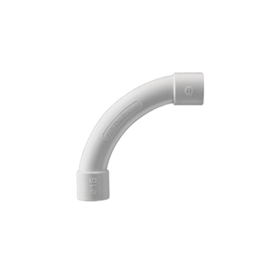 Curva de radio estrecho para tubería rígida, recomendado para cables de datos, PVC Auto-extinguible, de 40 mm | DX-40-140