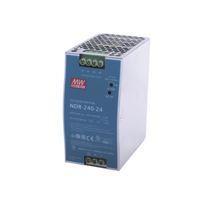 Fuente de Poder Industrial de 240W, salida 24Vcc, 10A, para montaje Riel Din | NDR24024