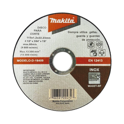 Disco de Corte de 7/8" de acero inoxidable, diámetro de 4-1/2" | D18409