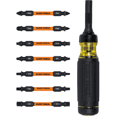Desarmador Multipunta 15 en 1 / Matraca Resistente / Siete Puntas de Doble Extremo / Grado Industrial / Mango Cushion-Grip / Resistente al Impacto | 32315-HD
