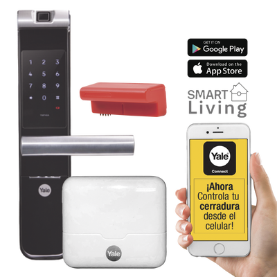 Kit Cerradura con manija YMF40A y HUB, Apertura por,  Código, Biometría y apertura por SMARTPHONE, Para puertas de 35 a 90 mm de espesor | MX89367