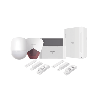 KIT Panel de Alarma HYBRID PRO / 1 Panel Híbrido / 1 Teclado LCD / 1 PIR / 2 Contactos Magnéticos / 1 Sirena Roja | DS-PHA64-LP/PACK(R)
