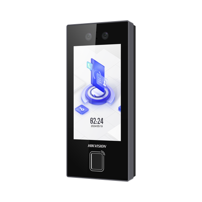 Terminal Facial Min Moe con LECTOR DE HUELLAS y Tarjetas MIFARE / 3000 Rostros / 3000 Huellas / Pantalla 4.5" / Administrable en la Nube con Hik-Connect Teams  / Exterior IP65  / PoE / WiFi / HIK-IA / SIP Estandar | DS-K1T344MBFWX-E1