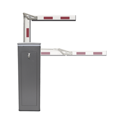 Kit de Barrera Vehicular Derecha y Brazo ARTICULADO de 4 Metros / Finales de Carrera Ajustables por Programación / Movimiento Fluido / Diseño Elegante Color Gris / Con Corona Led Semaforizada | KT-XBF-RBA4