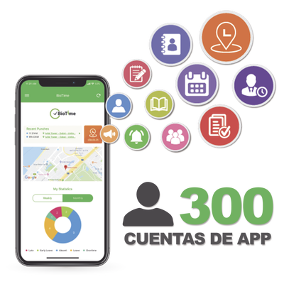 Licencia para realizar checadas de asistencia desde Smartphone (APP) con envío de fotografía y ubicación por GPS / Compatible con BIOTIMEPRO / Licencia para 300 usuario | BIOTIMEAPP300