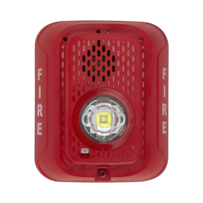 Sirena con Lámpara LED Estroboscópica / a 2 Hilos / Montaje en Pared / 24 Vcd / Configuración Estroboscópica Seleccionable / Texto en Inglés / Color Rojo | P2RLED