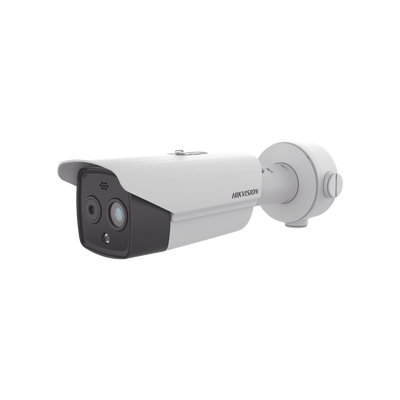 Bala IP Dual / Térmica 6.9 mm (256 x 192) / Óptico 6.4 mm (4 Megapixel) / 30 mts IR / Exterior IP67 / PoE / Termométrica / Detección de Temperatura / Sirena y Luz Intermitente Integrada / Micro SD | DS-2TD2628-7/QA