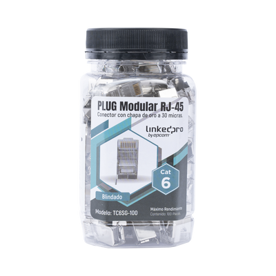 Bote con 100 Piezas de Plug Modular RJ45 Cat6 Blindado con Pin de Tierra, Chapado de Oro a 30 Micras para Durabilidad Extrema | TC6SG-100