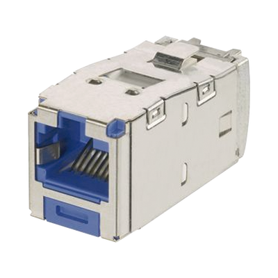 Conector Jack RJ45 Blindado, Llaveado Azul, Estilo TG, Mini-Com, Categoría 6A, de 8 Posiciones y 8 Cables, Color Azul | CJSK6X88TGBU