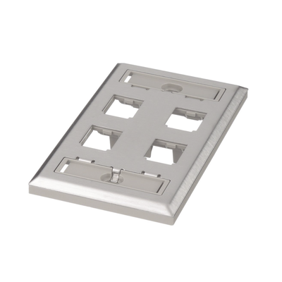 Placa de Pared Vertical, de Acero Inoxidable, Salida Para 4 Puertos Mini-Com, Con Espacios Para Etiquetas | CFPL4SY