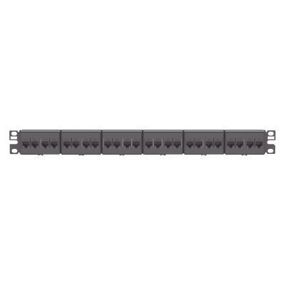 Panel de Parcheo con 24 Acopladores Mini-Com, Plano, Categoría 6, de 1 UR, Color Negro | CP24688BL