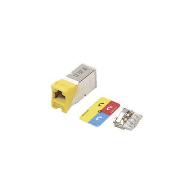 Jack Z-Max Cat6A, Blindado, Montaje Híbrido en Placa de Pared (Plano y Angulado), Color Amarillo | Z6A-S05