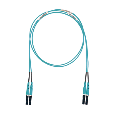 Jumper de Fibra Optica Multimodo 50/125 OM3, LC-LC Duplex, LSZH (Cero Halógenos), Color Aqua, 3 Metros (9.84 Pies) | FX2ELLNLNSNM003