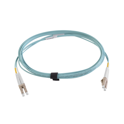 Jumper de Fibra Óptica Multimodo 50/125 XGLO OM4, LC-LC Duplex, OFNR, Color Aqua, 10 Metros (32.81 Pies) | FJ2-LCLC5V-10AQ