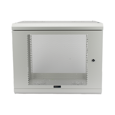Gabinete de Pared de 9U con Puerta Perforada 455 mm de Profundidad, Rack de 19'', Acero Reforzado Color Gris Mate | SR1909LH3PW