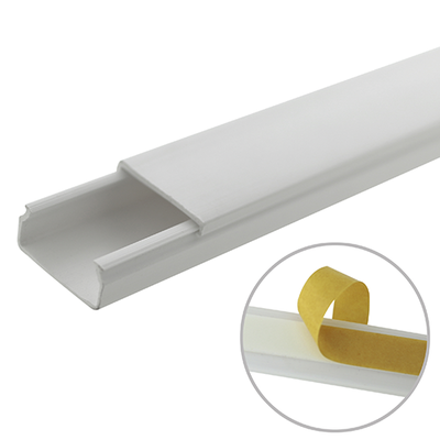 Canaleta blanca de PVC auto extinguible, sin división, 20 x 10 mm, tramo de 6 pies, con cinta adhesiva (5101-21262) | TMK-1020-SD-CC