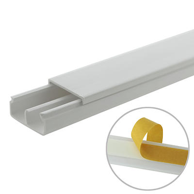 Canaleta blanca de PVC auto extinguible, con división, 20 x 10 mm, tramo 6 pies, con cinta adhesiva (5101-21252) | TMK-1020-CD-CC