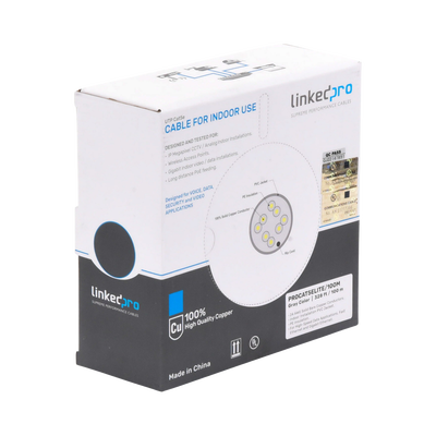 Bobina de Cable de 100 Metros (328.08 Pies), Cat5e, 24 AWG, Color Gris, UL, para Aplicaciones en Videovigilancia, Redes de Datos. Uso Interior | PRO-CAT-5E-LITE/100M