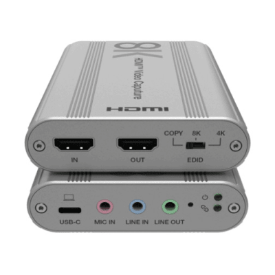 Tarjeta de Captura HDMI 8K a USB 3.2 Gen 1 | Resolución 8K@60Hz y 4K2K@144Hz | Ancho de Banda 48Gbps | Mezcla de Audio HDMI-Micrófono-Línea | Compatibilidad Multiplataforma Windows-macOS-Linux | Carcasa de Aluminio Plateado | EPCUH80
