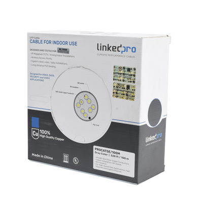 Cable Cat5e de Alto Rendimiento, con Certificaciones ETL, UL, Color Gris, de 100 Metros (328 Pies) para Aplicaciones en CCTV, Redes de Datos. Uso Interior. | PRO-CAT-5E/100M