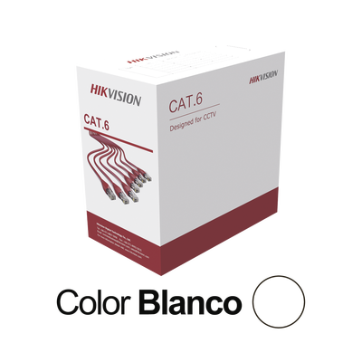 Bobina de Cable UTP 305 Metros (1000 Pies) / Cat 6 (24 AWG) / Color Blanco / PVC (CM) / Uso en Interior / CCA (Cobre con Aluminio) / Aplicaciones de CCTV y Redes de Datos | DS-1LN6U-W/CCA