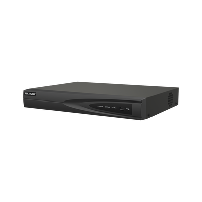 NVR 8 Megapixel (4K) (Compatible con Cámaras ACUSENSE) / 4 canales IP / 4 Puertos PoE+ / 1 Bahía de Disco Duro / Salida de Vídeo en 4K / 300 Metros PoE Modo Extendido | DS-7604NI-Q1/4P(D)