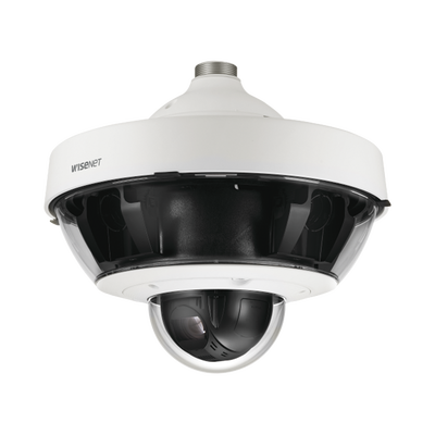 Cámara IP Multisensor 8 - 20 MP (4 sensores de 2 o 5 MP) lentes intercambiables con PTZ 2 MP 32X / Hasta 5 tarjetas SD de 256 GB / WDR de hasta 150dB / IP66 / IK10 | PNM-9322VQP