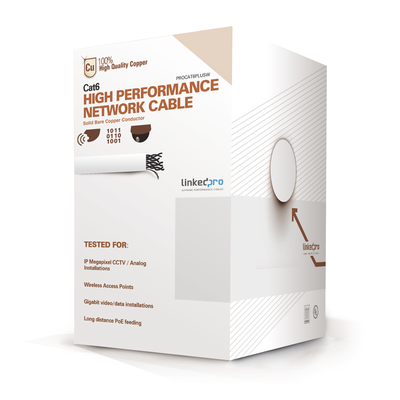 Bobina de Cable de 305 Metros (1000 Pies) de Cable Cat6 de Alto Desempeño, Super Flexible, UL, Cobre, Color Blanco, para Aplicaciones de Video Vigilancia y Redes de Datos | PRO-CAT-6-PLUSW