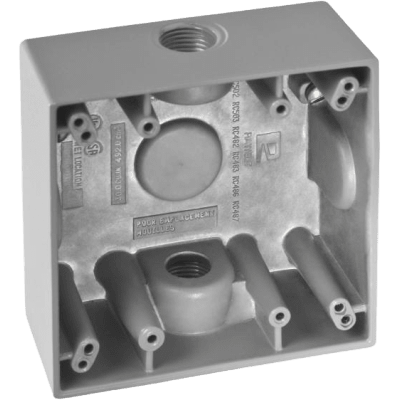 Caja Cuadra de 3/4" a Prueba de Intemperie/ Cuenta con 2 salidas / Con Orejas para Montaje. | RC-0483-M
