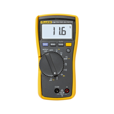 Multímetro Digital para Electricista, con Termómetro Integrado para Aplicaciones HVAC, Uso con Voltaje Máximo de 600 V, Pantalla LED Retroiluminada | FLUKE-116