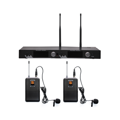 Kit de Microfonía inalámbrico | 2 Micrófonos de Lavalier | Receptor UHF | Pantalla LCD | 200 Canales | Gran cobertura | EP521UL