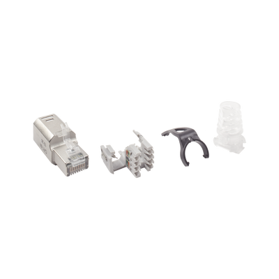 Plug RJ45 Cat6A Blindado, Terminación en Campo, Compatible con Todas las Categorías, con Clip Protector de Seguro | ZP1-6AS-01S