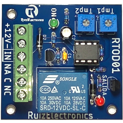 Tarjeta Temporizadora RTOD01 / Retardo 0-60 segundos / Duración 0-60 segundos / Alimentación 12VDC / Salida Relevador NA-NC-C / Indicadores LED | RTOD01