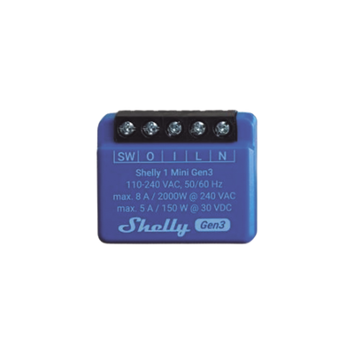 Mini Relevador inalámbrico inteligente, 1 salida de contacto seco, compatible con asistentes de voz Alexa y GoogleHome | SHELLY1MINIGEN3