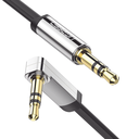 Cable Auxiliar Plano 2 Metros / Conector 3.5mm a 3.5mm / Macho-Macho / Recto a Angulo / Ángulo de 90° en una de sus Puntas / Color Negro | 10599