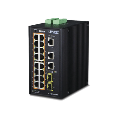 Switch Industrial Administrable 16 puertos 10/100/1000 T 802.3at PoE + 2 Puertos 10/100/1000 T + 2 puertos 100/1000 X SFP | IGS-20160HPT