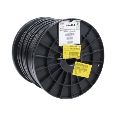 Bobina de 305 Metros (1000 Pies) Cat5e con Gel para Exterior, Color Negro, para Aplicaciones en Sistemas de Redes de Datos y Cableado Estructurado. Uso Intemperie. | 66-44-64/1000