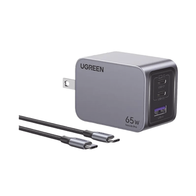 Cargador de 65W serie Nexode Pro | 3 Puertos de Carga Rápida | 2 USB-C | 1 USB-A | Tecnología GaNInfinity | PD3.1 de 65W / QC4.0 | Tecnología de Protección Térmica | Optimiza la Carga | Caja de Aluminio | Incluye Cable U | 25870
