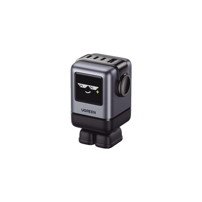 Cargador RobotGaN de 100W Serie UNO | 4 Puertos de Carga Rápida | 3 USB-C | 1 USB-A | PD 3.0 | QC 4.0 | Carga Inteligente | Tecnología GaN II | Zapato Magnético Extraíble | Carcasa Ignífuga | Pantalla LED | 45514B