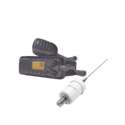 Kit de radio UM385BK | mas antena marina de fibra de vidrio TX-1600-SYS | UM-385BK/KIT1600