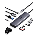 Hub USB-C 10 en 1 / HDMI 4K@30Hz + VGA 1920x1200 / 3x USB 3.0 5Gbps / Ethernet Gigabit / SD/TF Card Reader / PD 100W / Audio 3.5mm / Doble Pantalla Simultánea / Plug & Play Universal | 15601