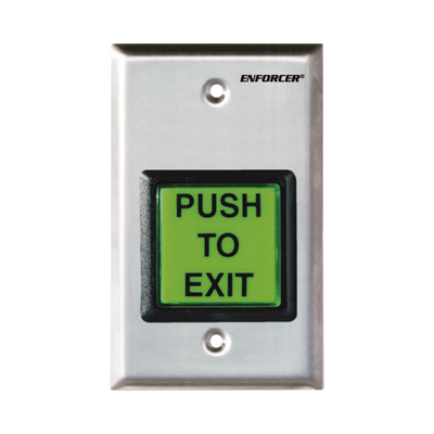 Botón de Salida / Con Iluminación / Con Placa de Pared de Acero Inoxidable / IP65 / Voltaje 12 / 24 Vcd / Mensaje de Idioma Intercambiable / 3 Placas de Idioma Incluidas | SD-7202GC-PEQ