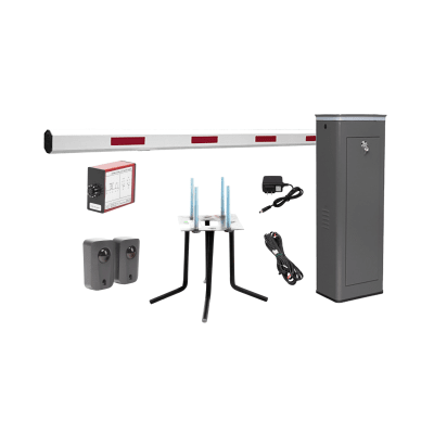 Kit COMPLETO Barrera Izquierda XBS Con Corona LED / Brazo de 5.5 Metros / Incluye Sensor de Masa, Transformador, Lazo Magnético, Ancla, Fotoceldas y 2 Controles Inalámbricos | KIT-XBS-3L