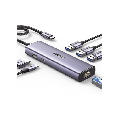 HUB USB-C (Docking Revodok) 6 en 1 | 3 Puertos USB-A 3.0 (5 Gbps) | USB-C PD 100W | HDMI 4K@30Hz | Entrada 1 RJ45 (Gigabit Ethernet) | Chip de Última Generación | Potente Disipación de Calor |  Caja de Aluminio. | 15598